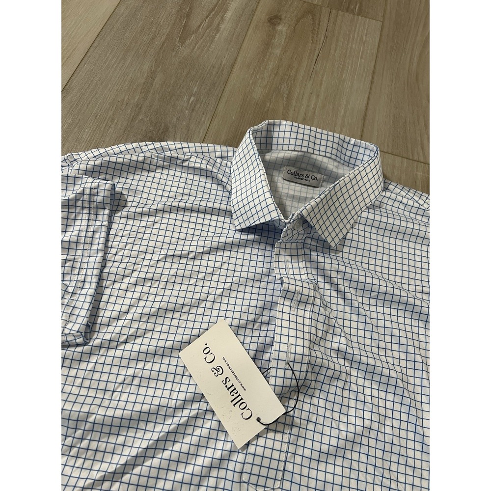 Collars and Co. Dress Polo Collar Shirt  XLT White Blue Check Golf NWT
